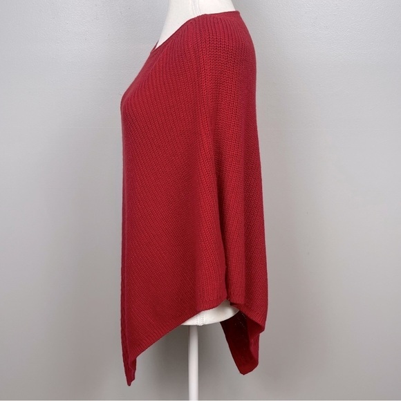 J.Jill red cable knit cotton blend poncho, OS. - Picture 3 of 9